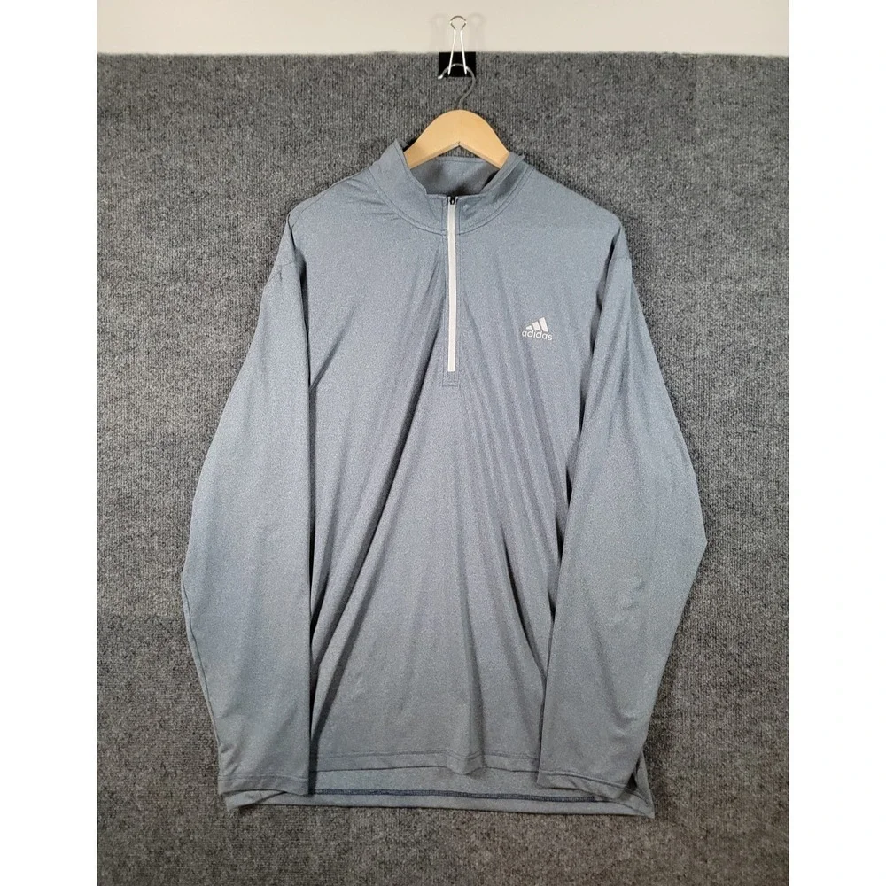Adidas Shirt Mens XXL 1/4 Zip Performance Long Sleeve Active Workout Gray Golf